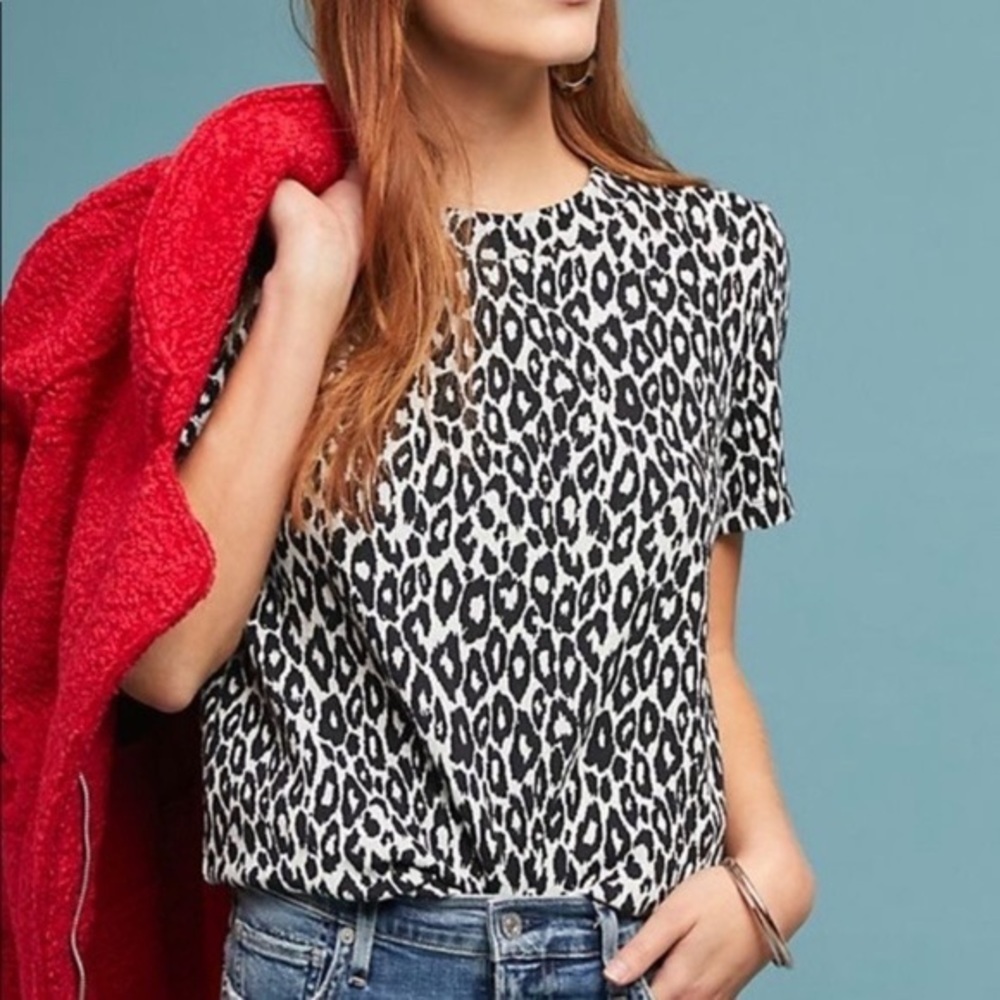 Anthropologie Eri + Ali leopard print knit top